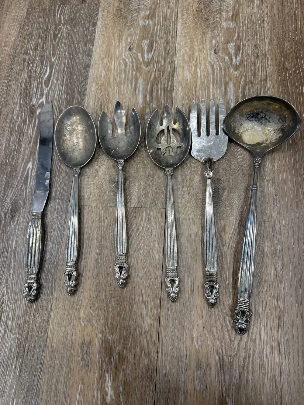 Godinger Silver Plate Serving Utensil Set 6 Pc Fork Spoon Ladle Knife Spoon